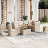 vidaXL Set canapele de grădină, 7 piese, cu perne, bej, poliratan 3270855