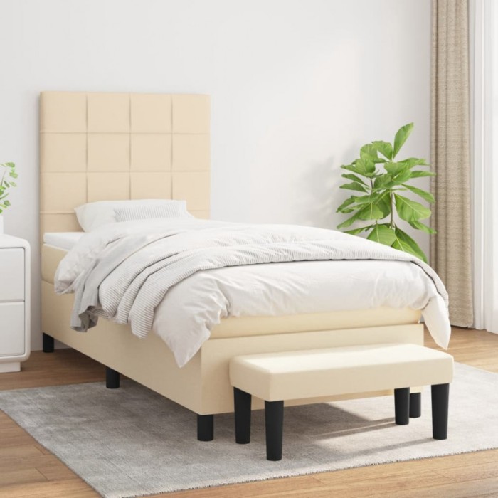 vidaXL Pat box spring cu saltea, crem, 90x200 cm, textil 3136570