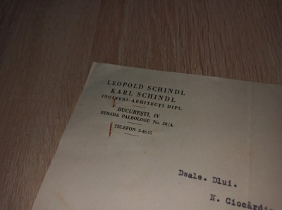 LEOPOLD SI KARL SCHINDL (arhitectura* arhitecti) Document semnat olograf, 1934 foto