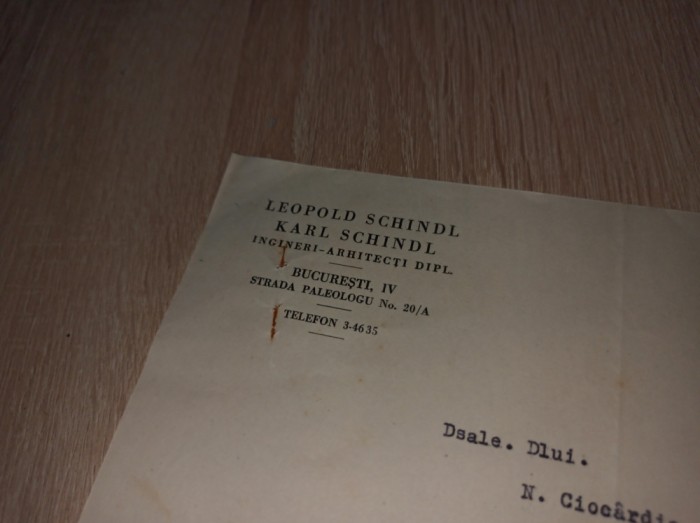 LEOPOLD SI KARL SCHINDL (arhitectura* arhitecti) Document semnat olograf, 1934