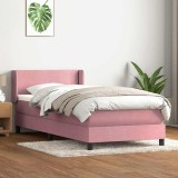 vidaXL Pat box spring cu saltea, roz, 90x210 cm, catifea 3317936