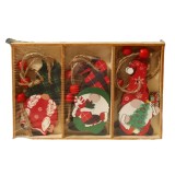 Set 9 decoratiuni de craciun din lemn, flippy, cu snur pentru agatare in brad, model mos craciun pitic diferite dimensiuni, 3 modele, multicolor