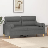VidaXL Canapea cu 2 locuri cu pernuțe, gri &icirc;nchis, 140 cm, textil