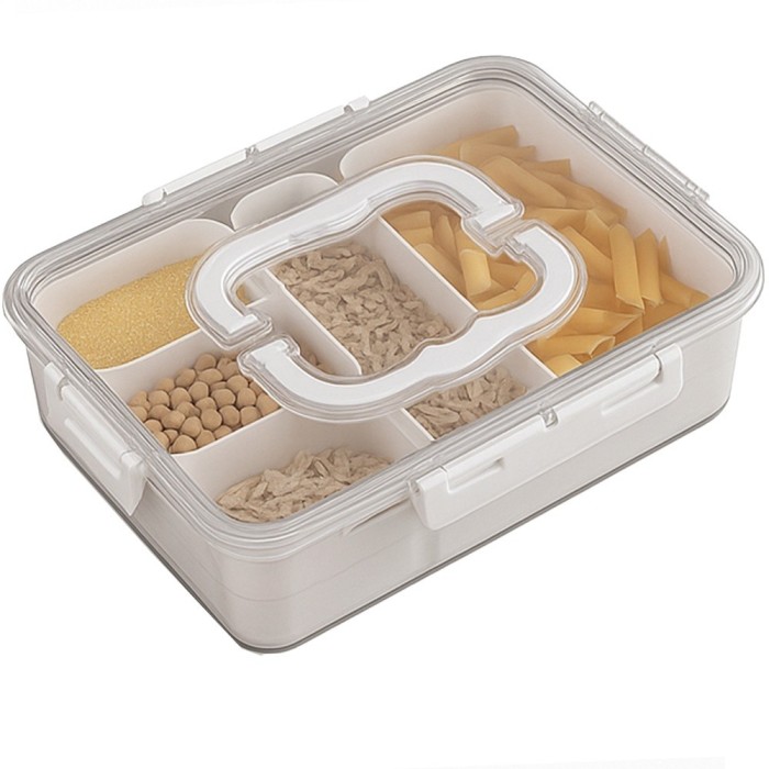 Cutie depozitare mancare pentru frigider cu capac etans si 5 compartimente detasabile, Pufo, 31 x 24 cm