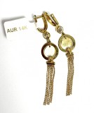 Cercei lungi aur galben 14k, 64mm, 4.20g, inchidere englezeasca. Cutie bijuterii