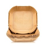 Cumpara ieftin Hartii de copt pentru friteuza cu aer cald, set 50 bucati, forma patrata, antiaderente, rezistente la ulei si grasime, 16 x 16 cm, maro