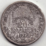 Moneda Ungaria - 20 Krajczar 1869 - Argint, Europa