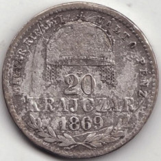 Moneda Ungaria - 20 Krajczar 1869 - Argint