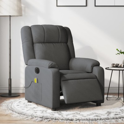 vidaXL Fotoliu electric de masaj rabatabil, gri &amp;icirc;nchis, textil foto