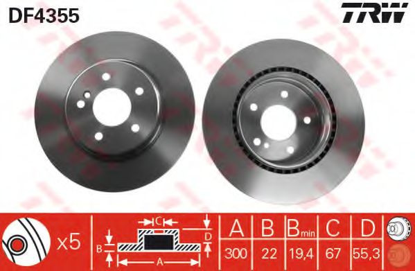 Disc frana MERCEDES C-CLASS (W203) (2000 - 2007) TRW DF4355