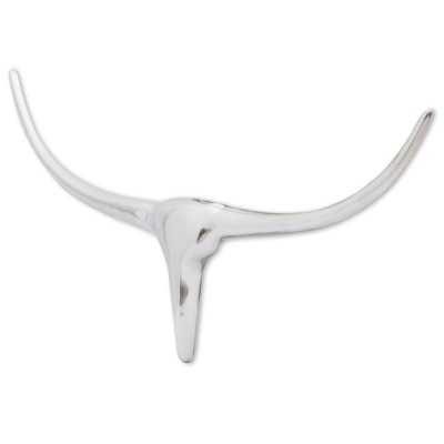 Decoratiune pentru perete tip cap de taur, aluminiu, 72 cm, argintiu foto