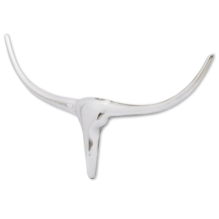 Decoratiune pentru perete tip cap de taur, aluminiu, 72 cm, argintiu