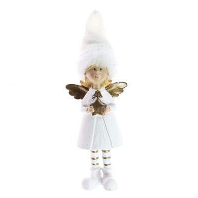 Figurina decorativa Craciun, model ingeras, alb + auriu, 7.5 x 4 x 21 cm, D383458-2 foto