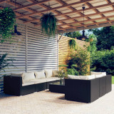 VidaXL Set mobilier de grădină cu perne, 8 piese, negru, poliratan