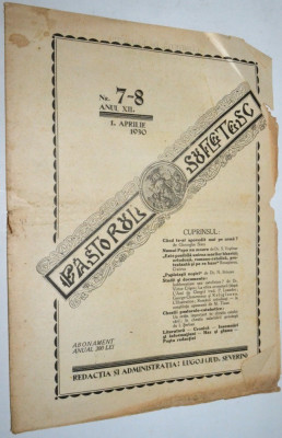 Revista teologica Pastorul sufletesc NR. 7- 8 , Lugoj 1930 foto