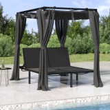 Șezlong Dublu vidaXL Antracit cu Perdele Laterale &amp; Baldachin, Spătar Reglabil, Cadru Oțel 207x153x204 cm, Ideal Piscina/Gradina