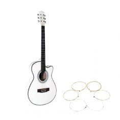 Set corzi si chitara clasica din lemn, Cutaway alb, 95 cm