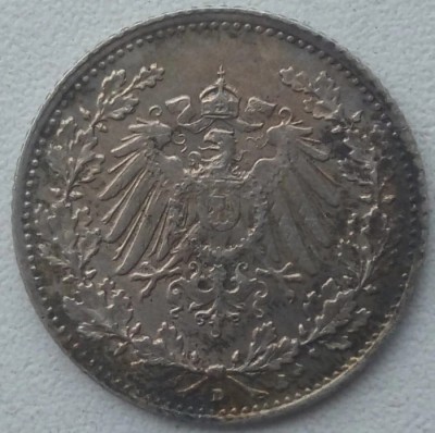 Moneda Argint Germania - 1/2 Mark 1915 - D foto