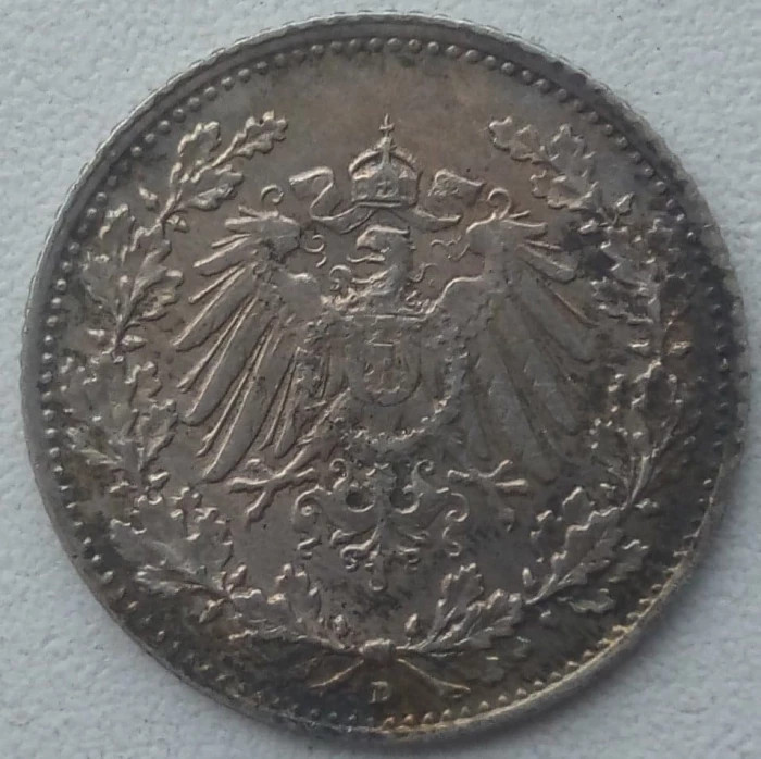 Moneda Argint Germania - 1/2 Mark 1915 - D