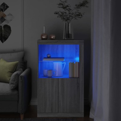 Dulap lateral cu lumini LED, gri sonoma, lemn prelucrat foto