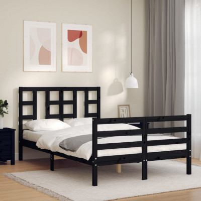 vidaXL Cadru de pat cu tăblie, negru, 120x200 cm, lemn masiv foto