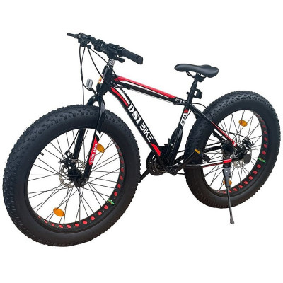 Bicicleta Fat Bike 26 inch, 21 viteze, schimbator Shimano, anvelope 4 inch, frane pe disc, negru rosu foto