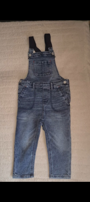 Salopeta jeans albastra fata H&amp;M grosuta cu buzunare spate 1/2 ani noua