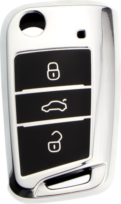 Husa Cheie Auto Briceag VW Golf 7, 3 Butoane, Tpu, Gri cu butoane negre AutoProtect KeyCars