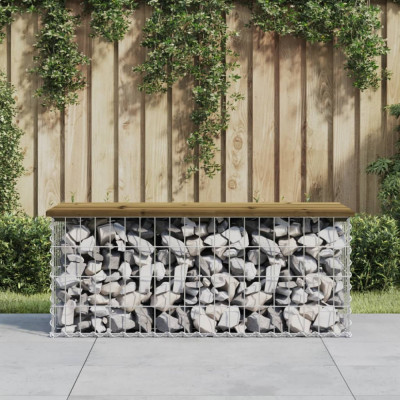 vidaXL Bancă grădină, design gabion, 103x44x42 cm, lemn pin impregnat foto