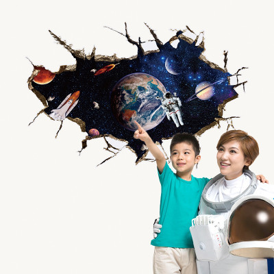 Sticker decorativ, gaura in perete astronaut in spatiu, 80 cm, 67STK foto