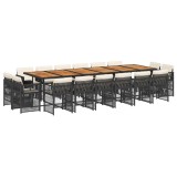 Set mobilier de gradina cu perne, 17 piese, negru, poliratan