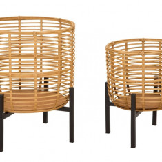 Set 2 suportui pentru ghivece Rattan, Mauro Ferretti, Ø 41x47 cm, ratan/fier, multicolor