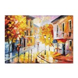 Tablou peisaj citadin pictat manual, Plimbare relaxanta, 70x50cm ulei pe panza, gata de expus pe perete