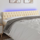 vidaXL Tăblie de pat cu LED, crem, 200x7x78/88 cm, textil