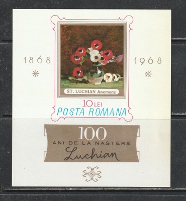 Romania 1968 - #670 Centenarul Nasterii Pictorului Stefan Luchian S/S 1v MNH foto