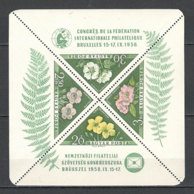 Ungaria.1958 Congresul Federatiei Internationale de FiIatelie:Flori-Bl. SU.143 foto