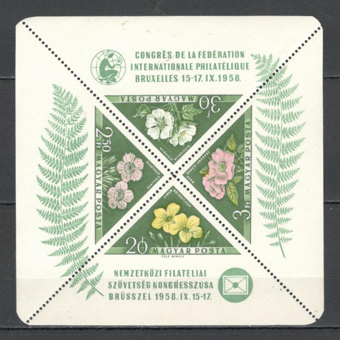 Ungaria.1958 Congresul Federatiei Internationale de FiIatelie:Flori-Bl. SU.143