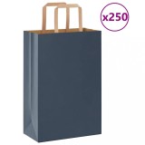 vidaXL Pungi de h&acirc;rtie 250 buc cu m&acirc;nere Albastru 21x11x31 cm
