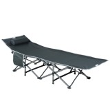 Outsunny Pat Pliabil cu Buzunare de Depozitare si Geanta pentru Transport, Pat de Camping Capitonat si Inaltat, 188x64.5x53 cm, Gri | Aosom Romania