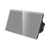 Intrerupator touch dublu triplu din sticla gri Luxion, 6 comenzi