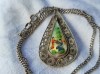 Argint MEDALION ORIENTAL in filigran PICTAT MANUAL superb VECHI pe Lant argint