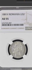 Moneda argint 1 leu 1881 NGC AU55 foto