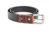 Curea din piele naturala neagra, detalii maro, 40 mm, Styx