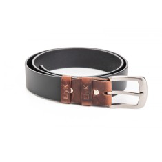 Curea din piele naturala neagra, detalii maro, 40 mm, Styx