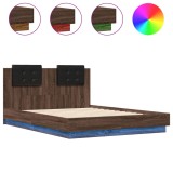 Cumpara ieftin Cadru de pat cu tablie si lumini LED, stejar maro, 135x190 cm