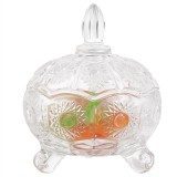 Bomboniera eleganta Pufo Luxury din sticla cu capac, 11 cm, transparent- design elegant