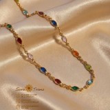 Colier Prisma Rainbow cu cristale multicolore marchiza, placat cu aur 18K, 50 cm , Brazilia