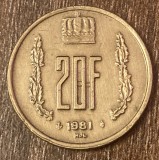 C50 - Moneda foarte veche - Luxemburg - 20 franci - 1981