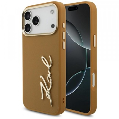 Husa pentru Apple iPhone 17 Pro Max, Karl Lagerfeld, Script Logo, Maro foto