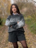 Bluza dama gri tricotata cu gat rotund si paiete - Pretty Women